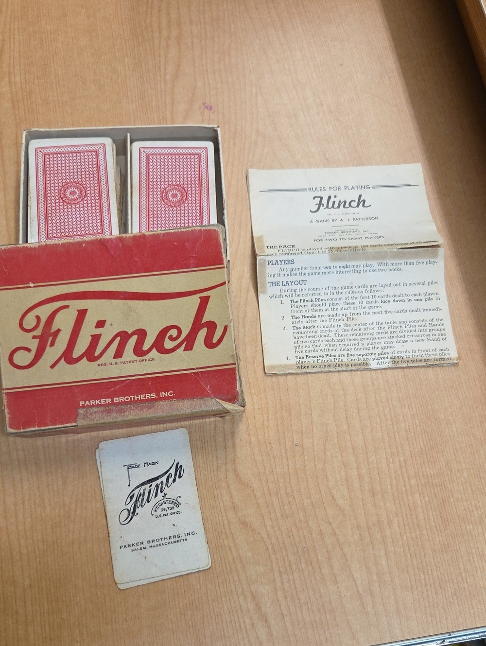 Vtg FLINCH Card Game Orig Box Parker Brothers 1938Instructions..missing 9 Cards